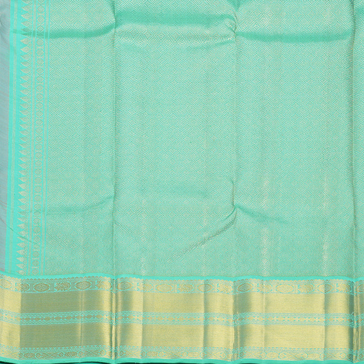 Hayagrivas Handloom Orange Kanjivaram Silk Saree with Aqua Green Border KBF602G2-4