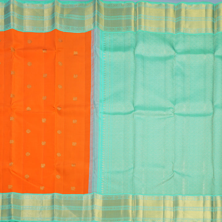 Hayagrivas Handloom Orange Kanjivaram Silk Saree with Aqua Green Border KBF602G2-4