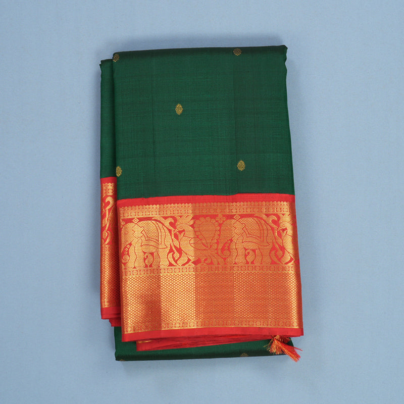 Hayagrivas Handloom Bottle Green Kanjivaram Silk Saree with Red Border KBF602G2-5