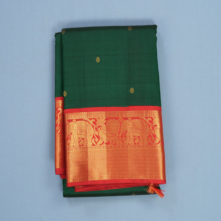 Hayagrivas Handloom Bottle Green Kanjivaram Silk Saree with Red Border KBF602G2-5