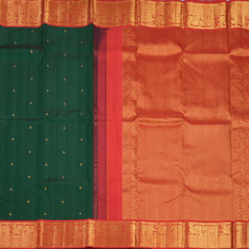 Hayagrivas Handloom Bottle Green Kanjivaram Silk Saree with Red Border KBF602G2-5