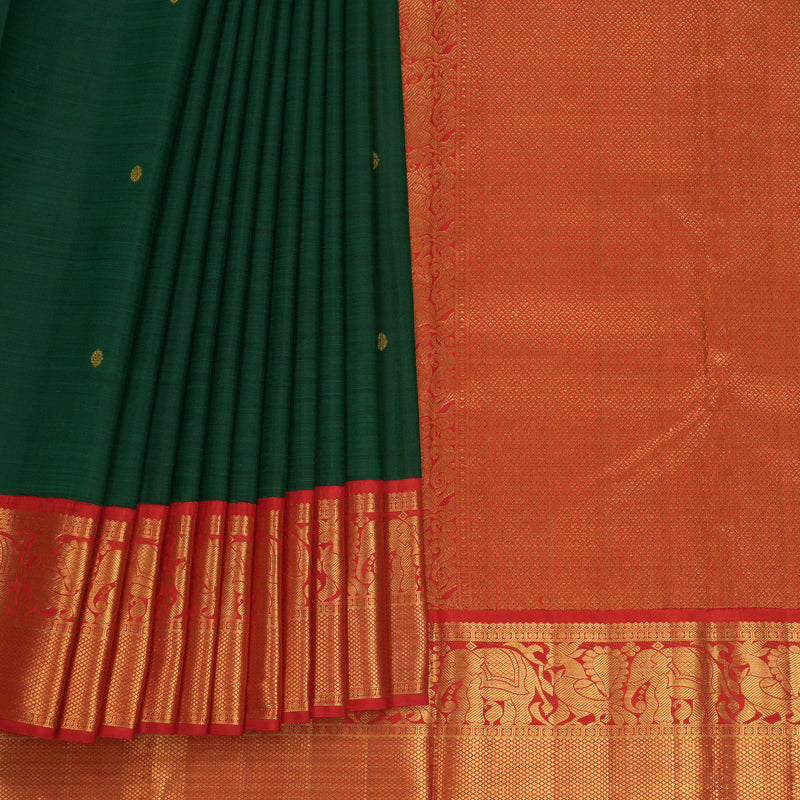 Hayagrivas Handloom Bottle Green Kanjivaram Silk Saree with Red Border KBF602G2-5