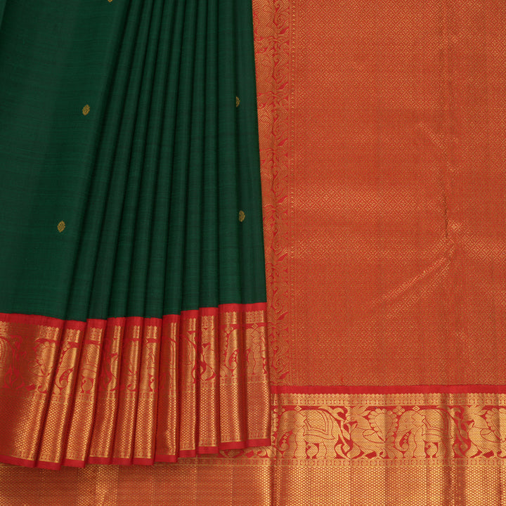 Hayagrivas Handloom Bottle Green Kanjivaram Silk Saree with Red Border KBF602G2-5