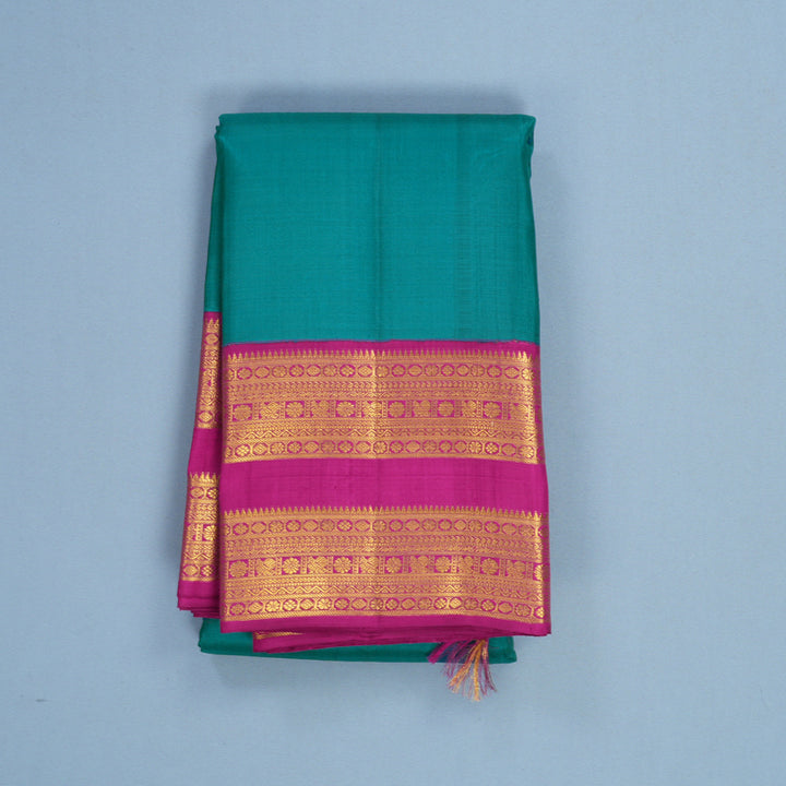 Hayagrivas Handloom Peacock Green Kanjivaram Silk Saree with Vadamalli Purple Border KBF602G3-1