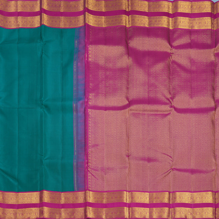 Hayagrivas Handloom Peacock Green Kanjivaram Silk Saree with Vadamalli Purple Border KBF602G3-1