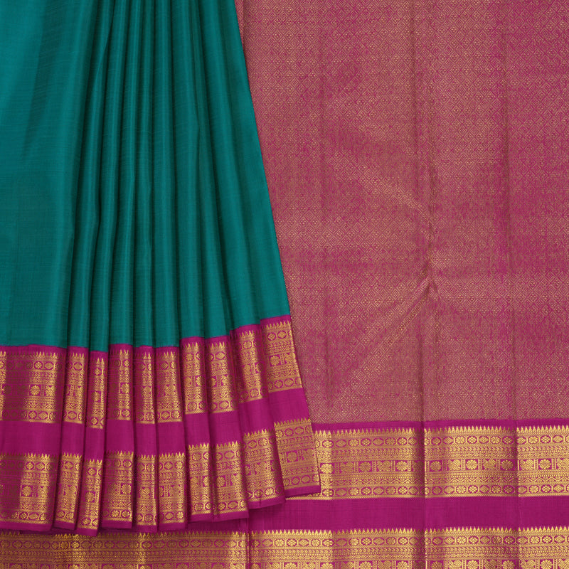 Hayagrivas Handloom Peacock Green Kanjivaram Silk Saree with Vadamalli Purple Border KBF602G3-1
