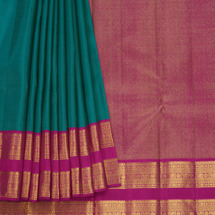 Hayagrivas Handloom Peacock Green Kanjivaram Silk Saree with Vadamalli Purple Border KBF602G3-1