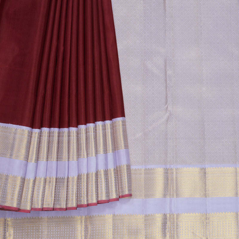 Hayagrivas Handloom Kum Kum Red Kanjivaram Silk Saree with Lilac Border KBF602G3-2