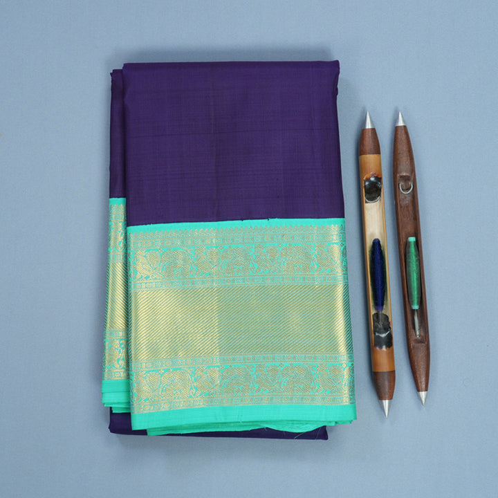Hayagrivas Handloom Deep Blue Kanjivaram Silk Saree with Sea Blue Border KBF602G3-3