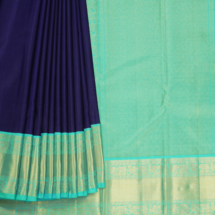 Hayagrivas Handloom Deep Blue Kanjivaram Silk Saree with Sea Blue Border KBF602G3-3