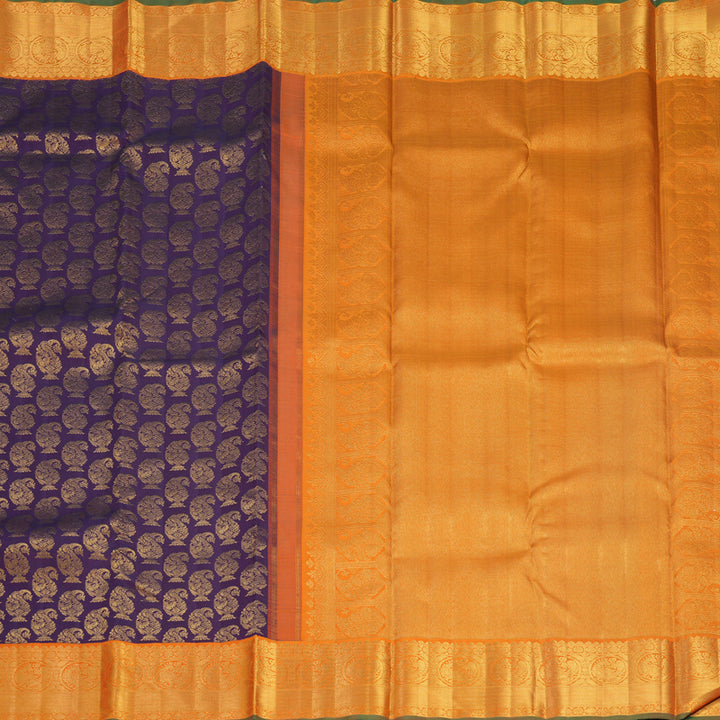 Hayagrivas Handloom Brinjal Purple Kanjivaram Silk Saree with Orange Border KBF602G4-1