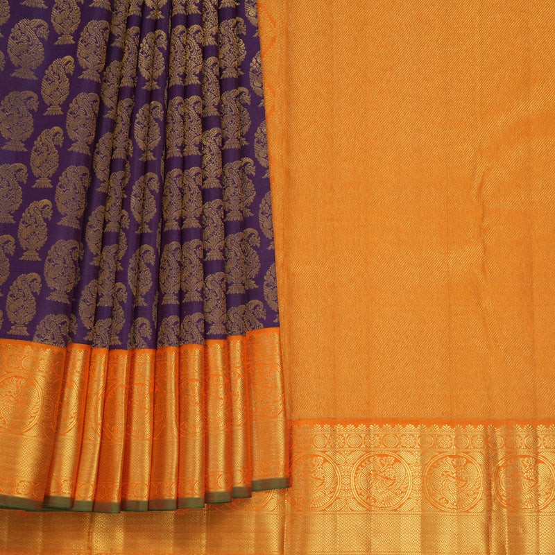 Hayagrivas Handloom Brinjal Purple Kanjivaram Silk Saree with Orange Border KBF602G4-1