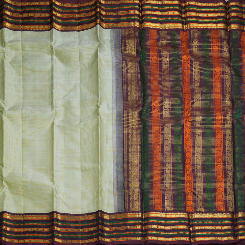 Hayagrivas Handloom Pastel Green Kanjivaram Silk Saree with Nagapazham Border KBF604G10-1
