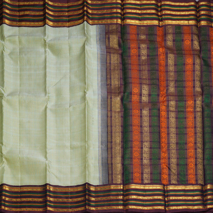 Hayagrivas Handloom Pastel Green Kanjivaram Silk Saree with Nagapazham Border KBF604G10-1
