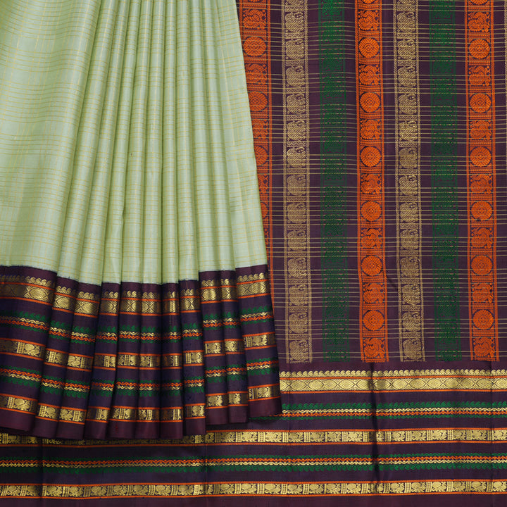 Hayagrivas Handloom Pastel Green Kanjivaram Silk Saree with Nagapazham Border KBF604G10-1