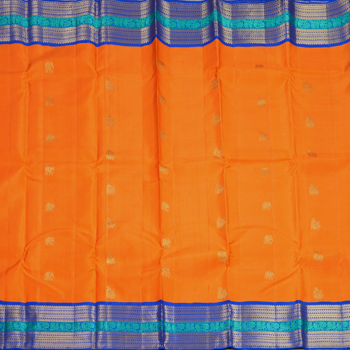 Hayagrivas Handloom Orange Kanjivaram Silk Saree with MS Blue Border KBF604G12-1