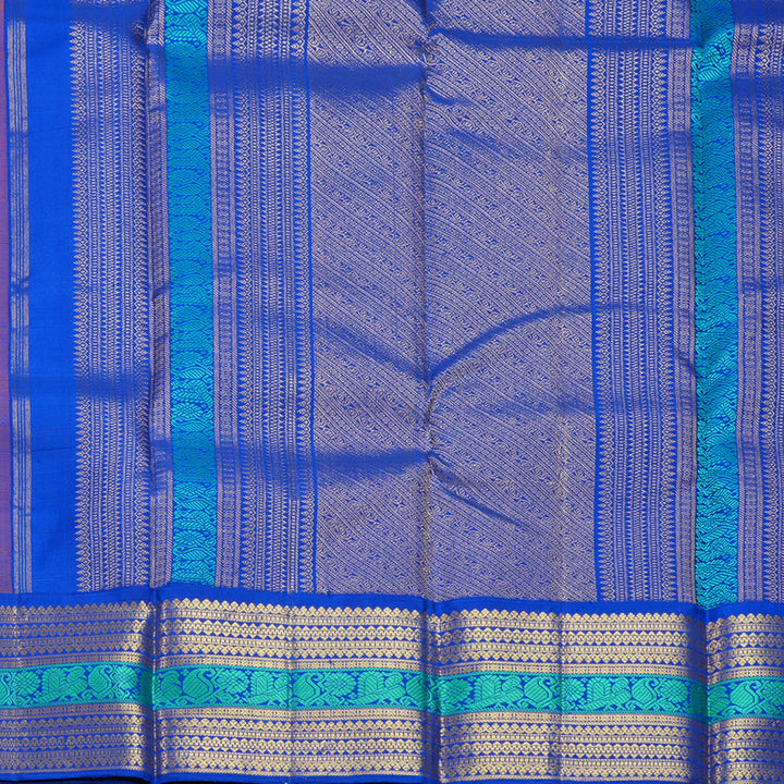 Hayagrivas Handloom Orange Kanjivaram Silk Saree with MS Blue Border KBF604G12-1