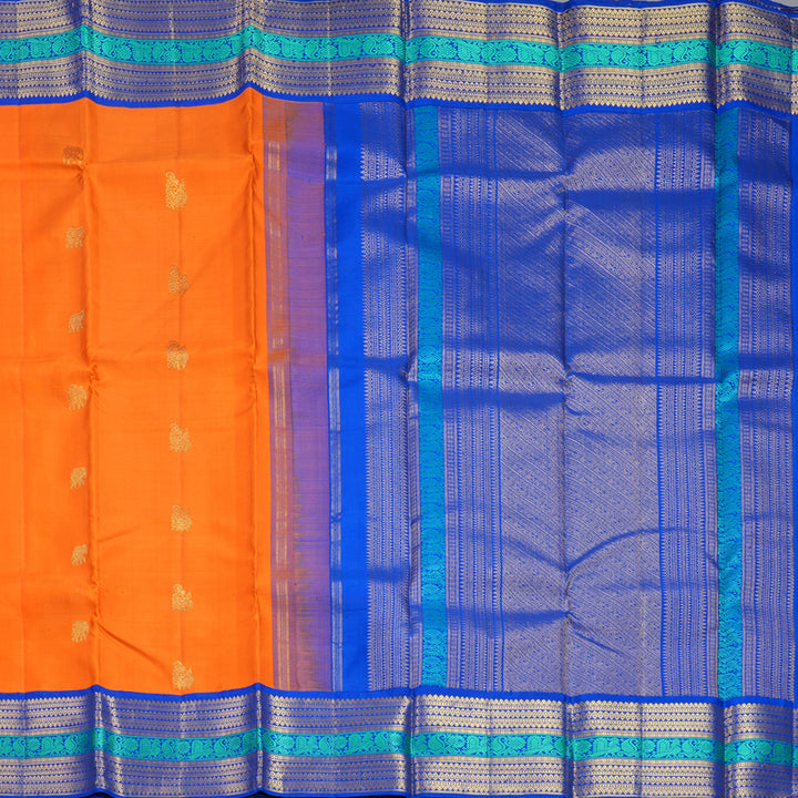 Hayagrivas Handloom Orange Kanjivaram Silk Saree with MS Blue Border KBF604G12-1