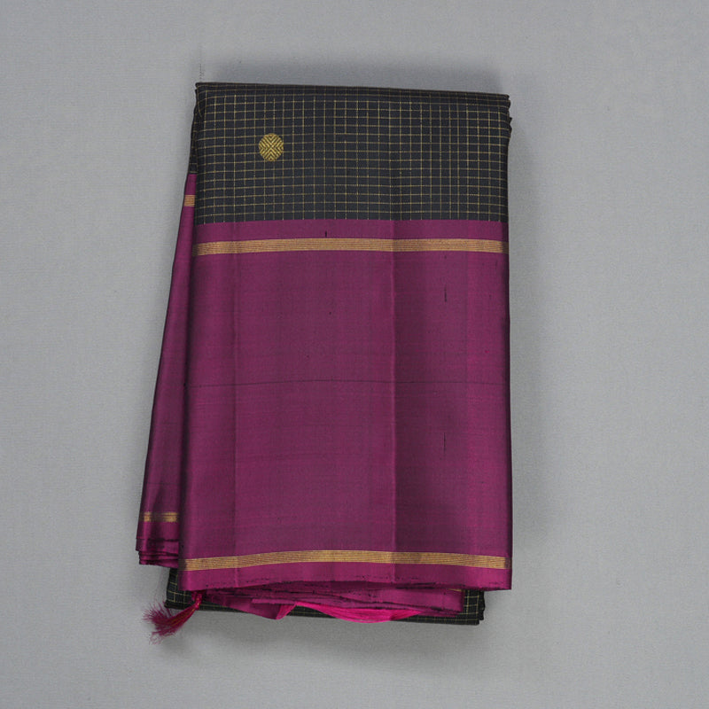 Hayagrivas Handloom Black Kanjivaram Silk Saree with Purple Border KBF604G13-1