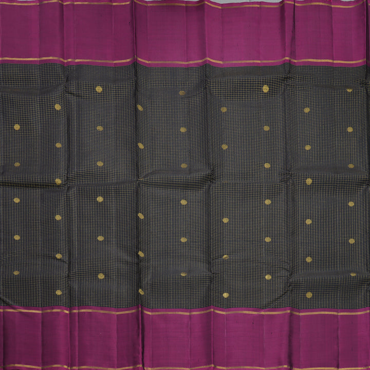 Hayagrivas Handloom Black Kanjivaram Silk Saree with Purple Border KBF604G13-1