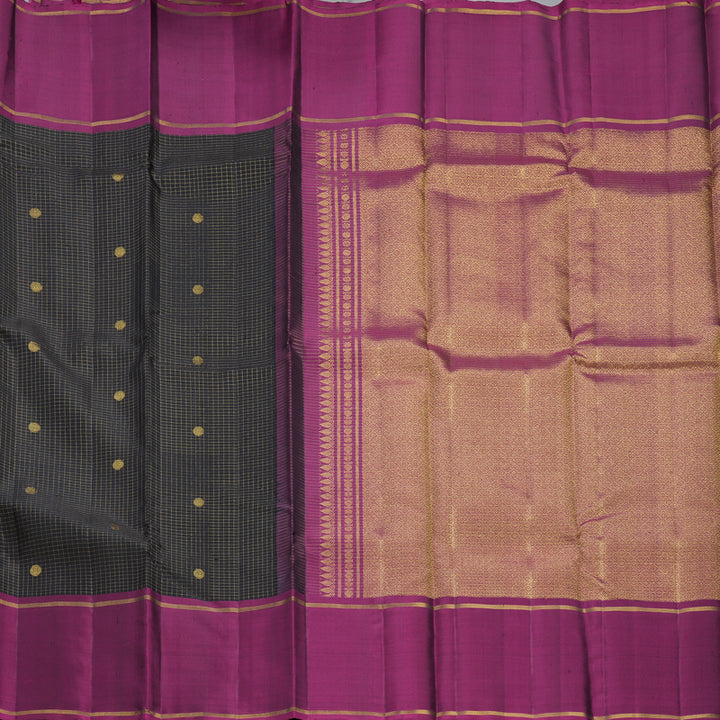 Hayagrivas Handloom Black Kanjivaram Silk Saree with Purple Border KBF604G13-1