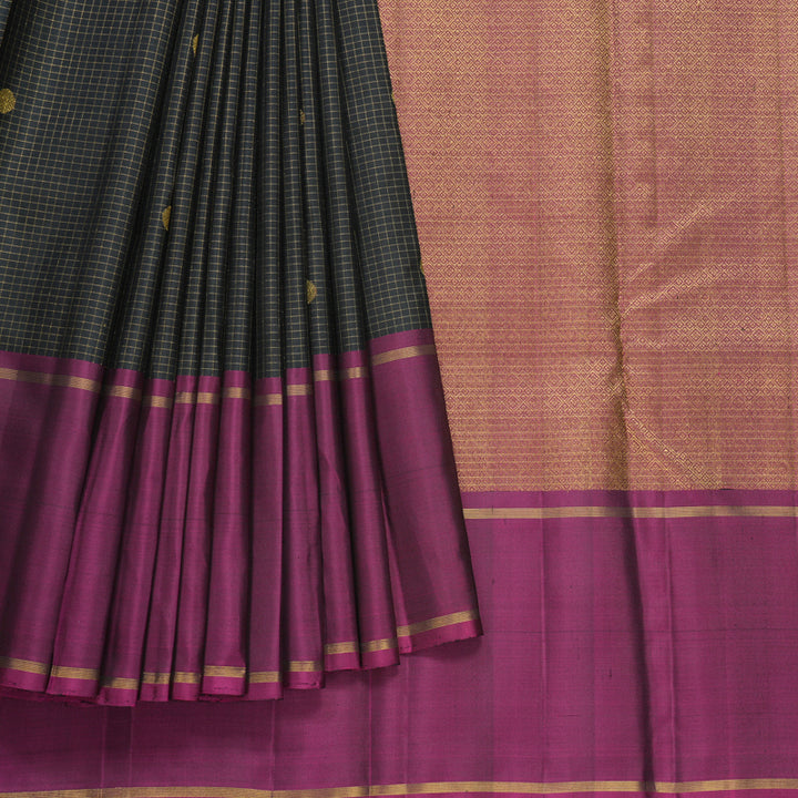 Hayagrivas Handloom Black Kanjivaram Silk Saree with Purple Border KBF604G13-1