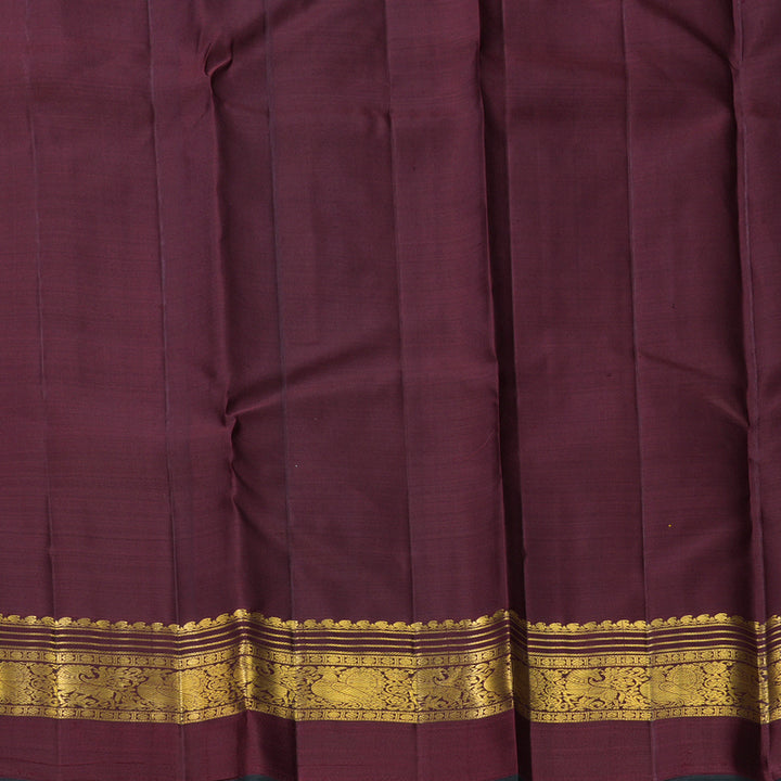 Hayagrivas Handloom Metallic Gold Kanjivaram Silk Saree with Wine Maroon Border KBF604G14-1