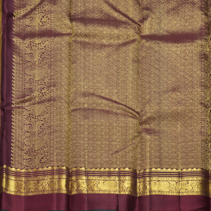 Hayagrivas Handloom Metallic Gold Kanjivaram Silk Saree with Wine Maroon Border KBF604G14-1