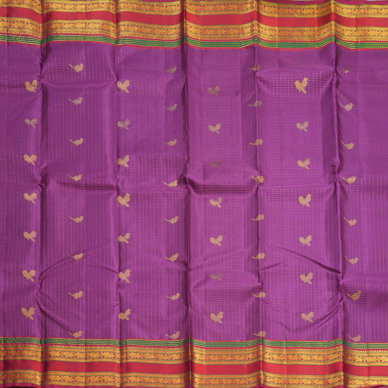 Hayagrivas Handloom Purple Kanjivaram Silk Saree with Reddish-Pink Border KBF604G15-1