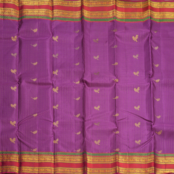 Hayagrivas Handloom Purple Kanjivaram Silk Saree with Reddish-Pink Border KBF604G15-1