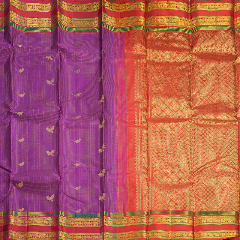 Hayagrivas Handloom Purple Kanjivaram Silk Saree with Reddish-Pink Border KBF604G15-1