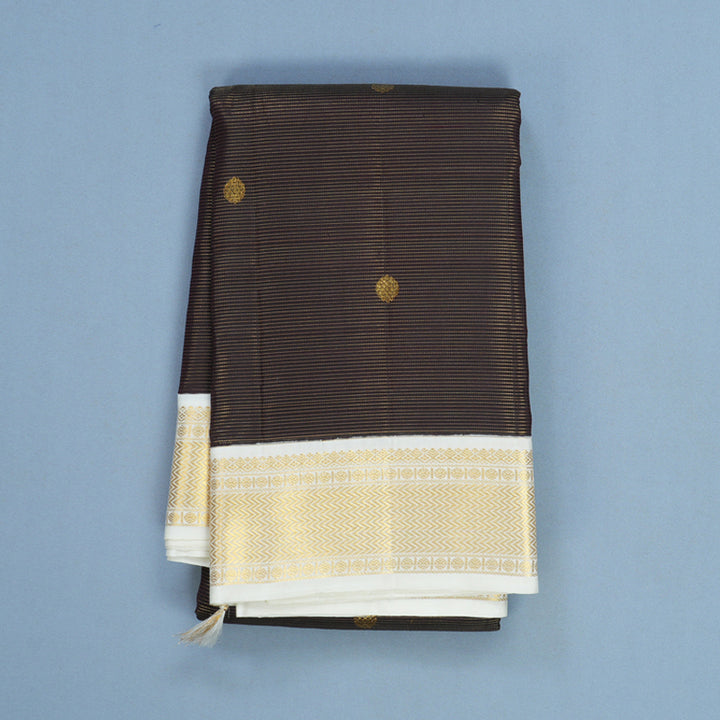 Hayagrivas Handloom Kanchana Brown Kanjivaram Silk Saree with Milk-White Border KBF604G16-1