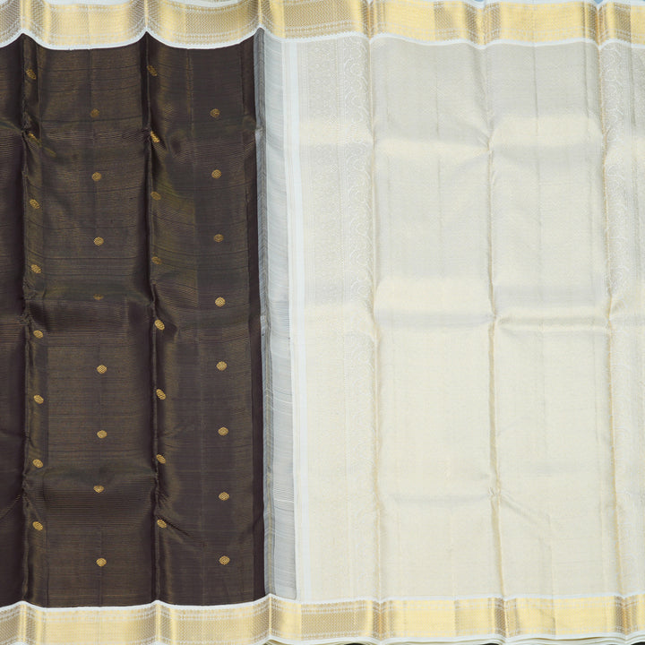 Hayagrivas Handloom Kanchana Brown Kanjivaram Silk Saree with Milk-White Border KBF604G16-1