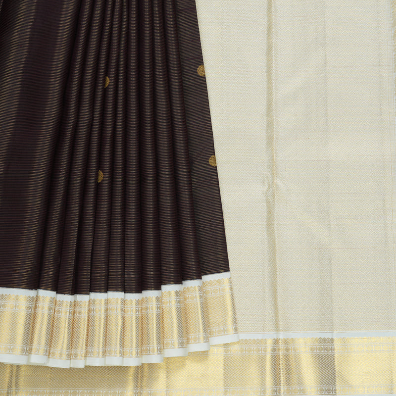 Hayagrivas Handloom Kanchana Brown Kanjivaram Silk Saree with Milk-White Border KBF604G16-1