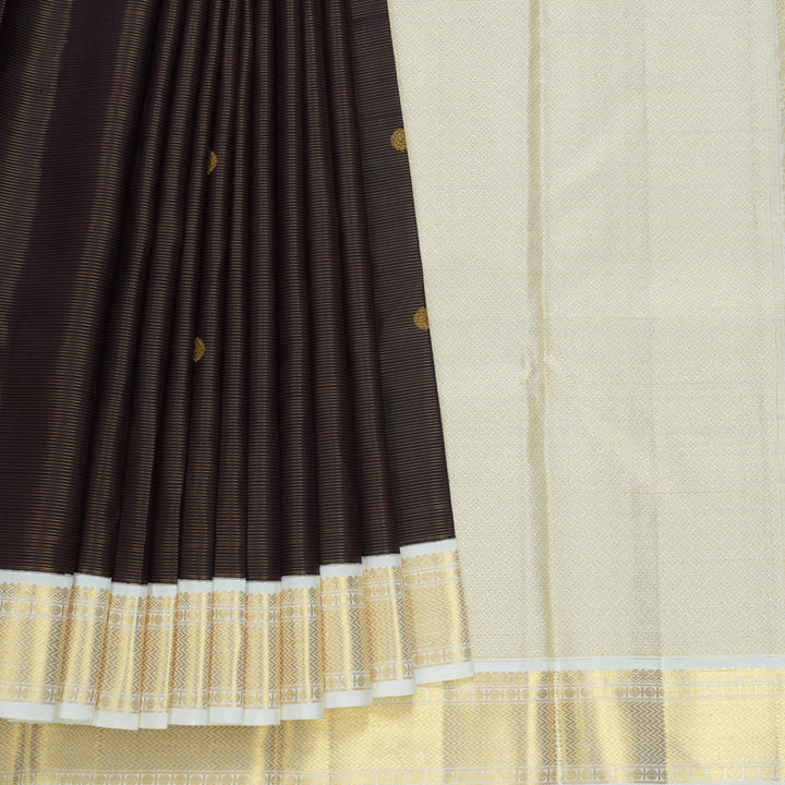 Hayagrivas Handloom Kanchana Brown Kanjivaram Silk Saree with Milk-White Border KBF604G16-1
