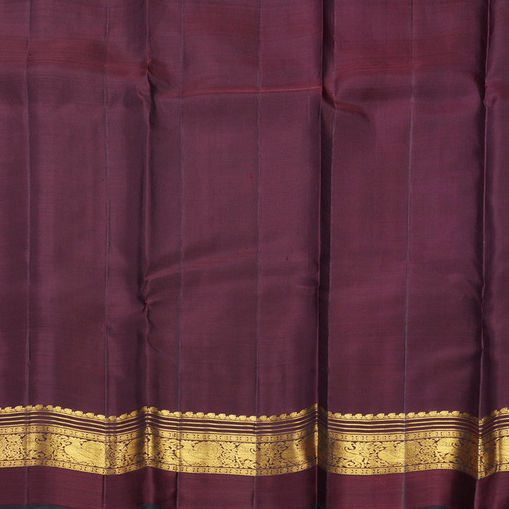 Hayagrivas Handloom Olive Green Kanjivaram Silk Saree with Wine Maroon Border KBF604G17-1