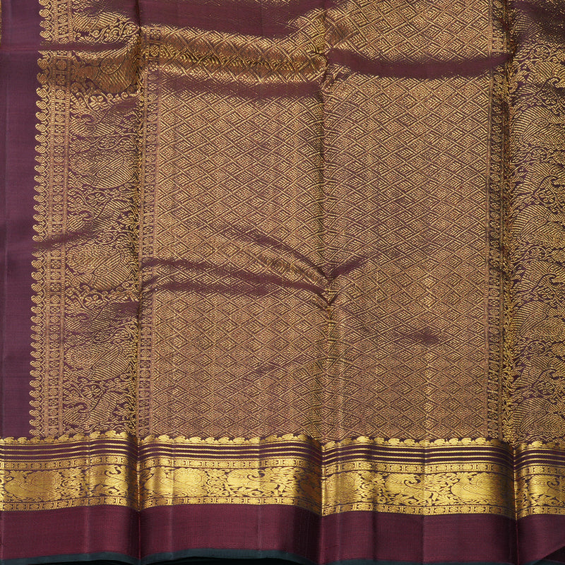 Hayagrivas Handloom Olive Green Kanjivaram Silk Saree with Wine Maroon Border KBF604G17-1
