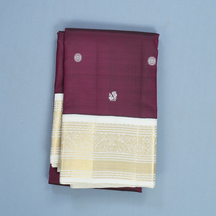 Hayagrivas Handloom Purple Kanjivaram Silk Saree with Half-White Border KBF604G2-1