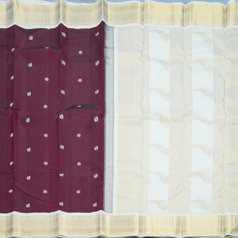 Hayagrivas Handloom Purple Kanjivaram Silk Saree with Half-White Border KBF604G2-1
