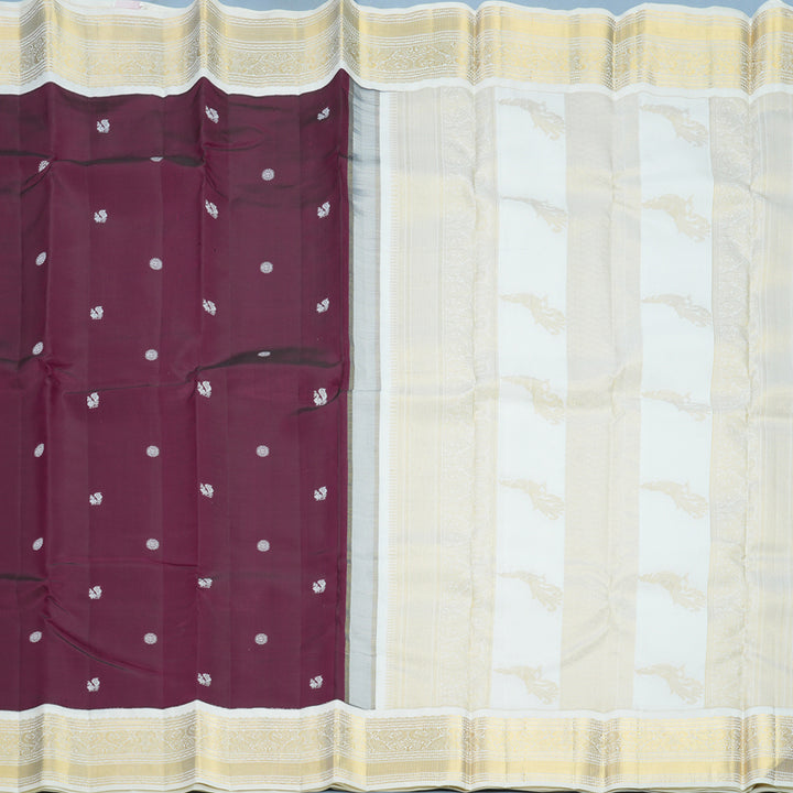 Hayagrivas Handloom Purple Kanjivaram Silk Saree with Half-White Border KBF604G2-1