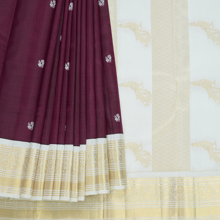 Hayagrivas Handloom Purple Kanjivaram Silk Saree with Half-White Border KBF604G2-1