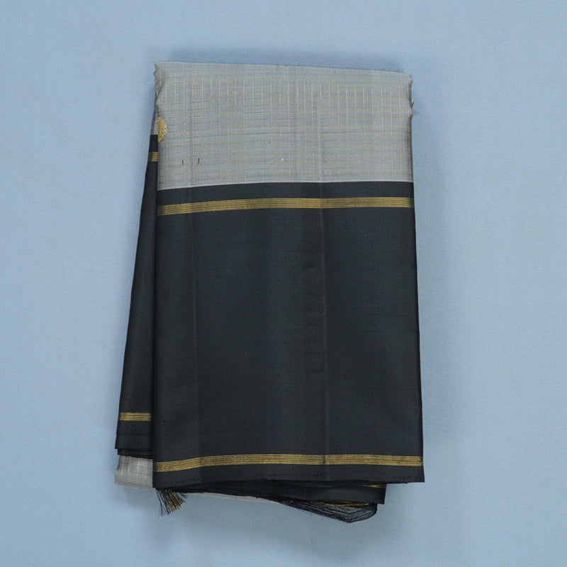 Hayagrivas Handloom Grey Kanjivaram Silk Saree with Black Border KBF604G3-1