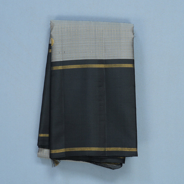 Hayagrivas Handloom Grey Kanjivaram Silk Saree with Black Border KBF604G3-1