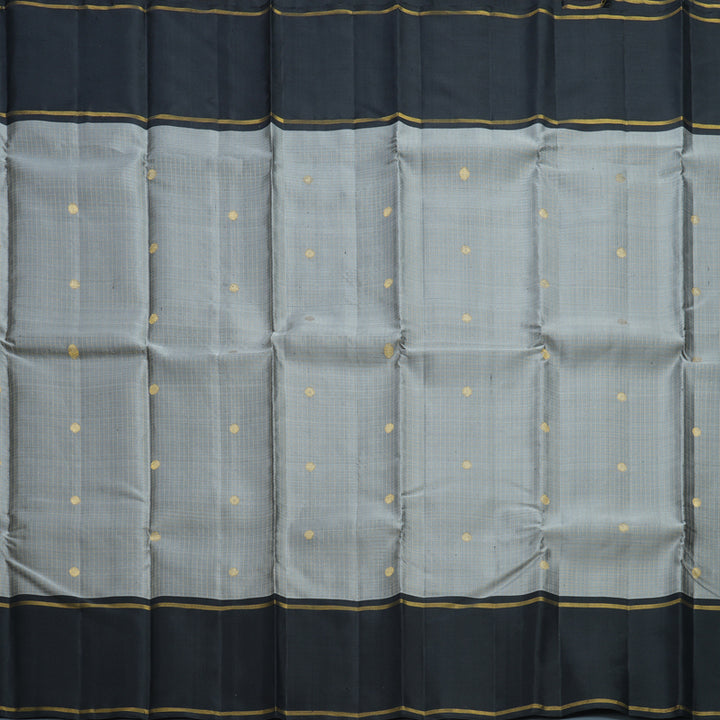 Hayagrivas Handloom Grey Kanjivaram Silk Saree with Black Border KBF604G3-1