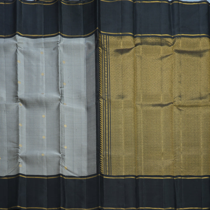 Hayagrivas Handloom Grey Kanjivaram Silk Saree with Black Border KBF604G3-1