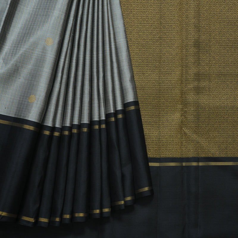 Hayagrivas Handloom Grey Kanjivaram Silk Saree with Black Border KBF604G3-1