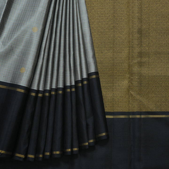 Hayagrivas Handloom Grey Kanjivaram Silk Saree with Black Border KBF604G3-1