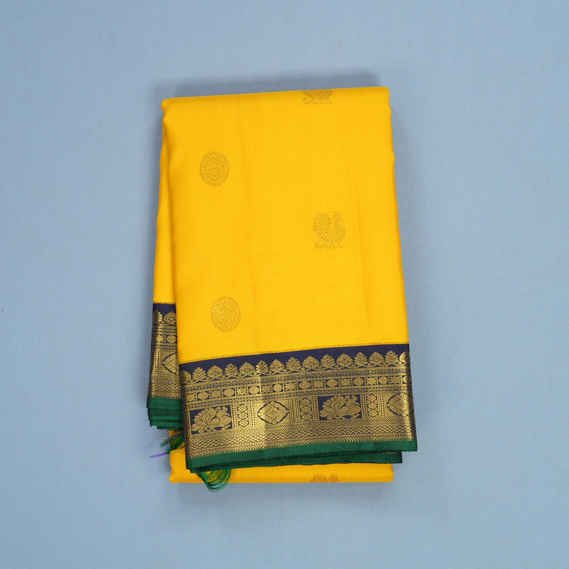 Hayagrivas Handloom Yellow Kanjivaram Silk Saree with Karum Neelam Border KBF604G4-1