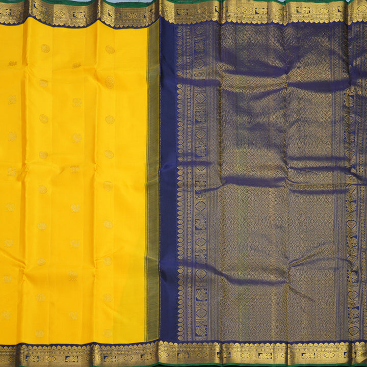 Hayagrivas Handloom Yellow Kanjivaram Silk Saree with Karum Neelam Border KBF604G4-1