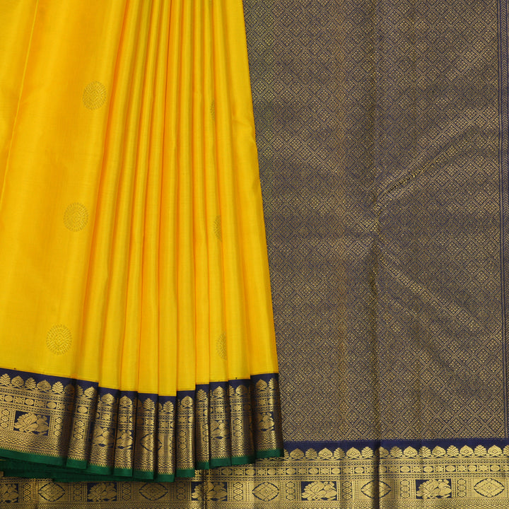 Hayagrivas Handloom Yellow Kanjivaram Silk Saree with Karum Neelam Border KBF604G4-1